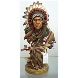 BUST OF MAN NATIVE AMERICAN WITH PEACE PIPE