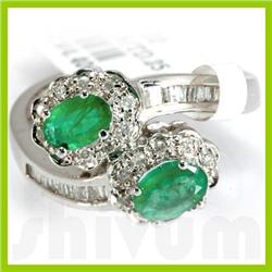 Genuine 1.61 ctw Emerald & Diamond Ring 14kt Gold-White 