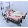 Image 1 : ANTIQUE DOLL BED WITH DOLL - Approx. 18" long, 10"