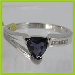 Genuine  0.94 ctw  Iolite Ring  14KT White Gold  Ring Size  7.5