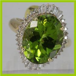 Genuine  10.64 ctw  Peridot Ring  14KT Yellow Gold  Ring Size  6.5