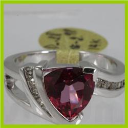 Genuine  3.26 ctw  Pink RoseTourmaline Ring  14KT White Gold  Ring Size  7.5