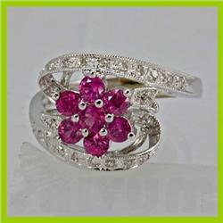 Genuine  1.13 ctw Ruby& Diamond Ring 14KT White Gold Ring Size 7