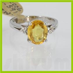 Genuine  2.20 ctw Yellow Sapphire& Diamond Ring 14KT White Gold Ring Size 7