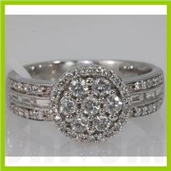 Genuine 0.89 ctw Diamond Ring 14K White Gold