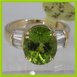 Genuine  6.56 ctw  Peridot Ring  14KT Yellow Gold  Ring Size  6