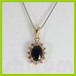 Genuine 1.22 ctw  Sapphire & Diamond Pendant 14kt Gold-Yellow 