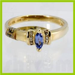 Genuine  0.38 ctw Tanzanite & Diamond Ring 14KT Yellow Gold Ring Size 7