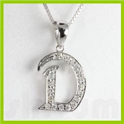 Genuine 0.15 ctw Alphabet Initial Letter D Diamond Necklace 16" 14kt Gold-White