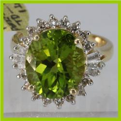 Genuine  7.76 ctw  Peridot Ring  14KT Yellow Gold  Ring Size  