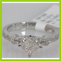 Genuine 0.61ctwPrincess cut Diamond Ring14kt White Gold