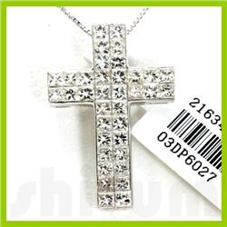  Genuine 2.129 ctw Princess Cut Cross Necklace 16" 18kt Gold-White  