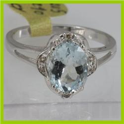 Genuine  1.57 ctw  Aquamarine Ring  14KT White Gold  Ring Size  6.75