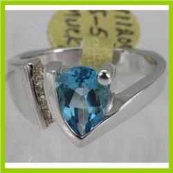 Genuine  2.5 ctw  Blue Topaz Ring  14KT White Gold  Ring Size  7.5