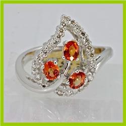 Genuine  1.01 ctw Orange Sapphire & Diamond Ring 14KT White Gold Ring Size 7
