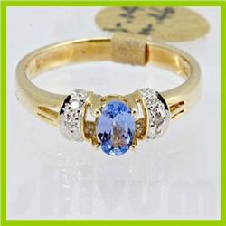 Genuine  0.50 ctw Tanzanite & Diamond Ring 14KT Yellow Gold Ring Size 7