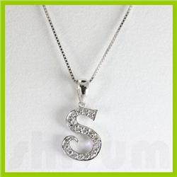 Genuine 0.15 ctw Alphabet Initial Letter S Diamond Necklace 16  14kt Gold-White