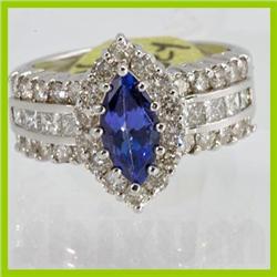 Genuine  2.56 ctw Tanzanite & Diamond Ring 14KT White Gold Ring Size 7.5