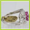 Image 2 : Genuine  1.13 ctw Ruby& Diamond Ring 14KT White Gold Ring Size 7