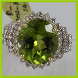 Genuine  8.88 ctw  Peridot Ring  14KT Yellow Gold  Ring Size  6.5