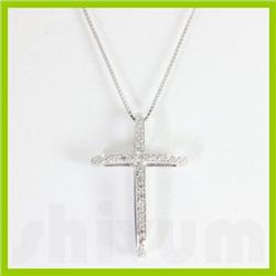 Genuine 0.25 ctw Cross Diamond Necklace 16" 14kt Gold-White 