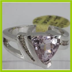 Genuine  3.74 ctw  Kunzite Ring  14KT White Gold  Ring Size  7.5