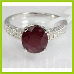 Genuine 4.66 ctw Ruby & Diamond  Ring 18kt Gold-White