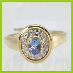 Genuine  0.49 ctw Tanzanite & Diamond Ring 14KT Yellow Gold Ring Size 7
