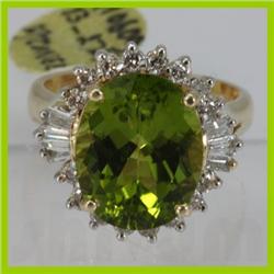 Genuine  7.7 ctw  Peridot Ring  14KT Yellow Gold  Ring Size  5.75