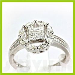 Genuine 0.79 ctw Princess Cut & Diamond Ring 18k Gold-White 