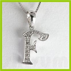 Genuine 0.09 ctw Alphabet Initial Letter F Diamond Necklace 16" 14kt Gold-White