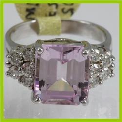 Genuine  5.87 ctw  Pink Kunzite Ring  14KT White Gold  Ring Size  5.25