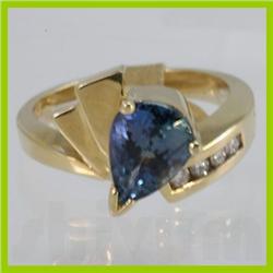 Genuine  2.34 ctw Tanzanite & Diamond Ring 14KT Yellow Gold Ring Size 7