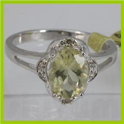 Genuine  1.75 ctw  Lemon Quartz Ring  14KT White Gold  Ring Size  6.75