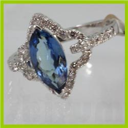 Genuine  2.16 ctw Tanzanite & Diamond Ring 14KT White Gold Ring Size 7.5