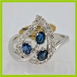 Genuine  1.05 ctw Sapphire & Diamond Ring 14K White Gold Ring Size 7