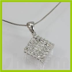 Genuine 0.95 ctw Princess Cut Marque & Diamond Pendant 18kt Gold-White