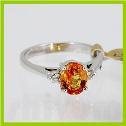Genuine  1.34 ctw Orange Sapphire & Diamond Ring 14KT White Gold Ring Size 7