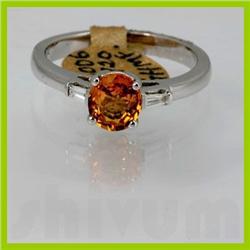 Genuine  1.30 ctw Orange Sapphire & Diamond Ring 14KT White Gold Ring Size 7
