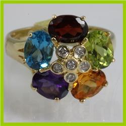 Genuine  3.2 ctw  Multi Sapphire Ring  14KT Yellow Gold  Ring Size  7