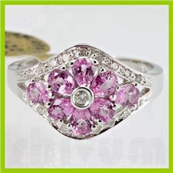 Genuine  1.75 ctw Pink Sapphire & Diamond Ring 14KT White Gold Ring Size 7