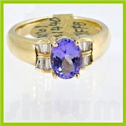 Genuine  1.62 ctw Tanzanite & Diamond Ring 14KT Yellow Gold Ring Size 7