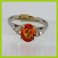 Genuine  2.27 ctw Orange Sapphire & Diamond Ring 14KT White Gold Ring Size 7