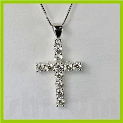 Genuine 0.980 ctw Cross Diamond Pendant 18kt Gold-White