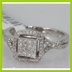 Genuine 0.77ctwPrincess cut Diamond Ring14kt White Gold