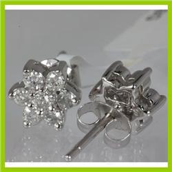 Genuine 0.43 ctw Flower Design Diamond Earring 14kt Gold-White 