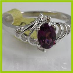 Genuine  0.97 ctw  Rhodolite  Ring  14KT White Gold  Ring Size  6.75