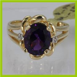 Genuine  2.57 ctw  Amethyst Ring  14KT Yellow Gold  Ring Size  6