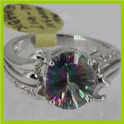 Genuine  0.04 ctw  MysticTopaz  Ring  14KT White Gold  Ring Size  7.25