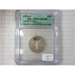 1999-S PENNSYLVANIA QUARTER ICG PR70DCAM